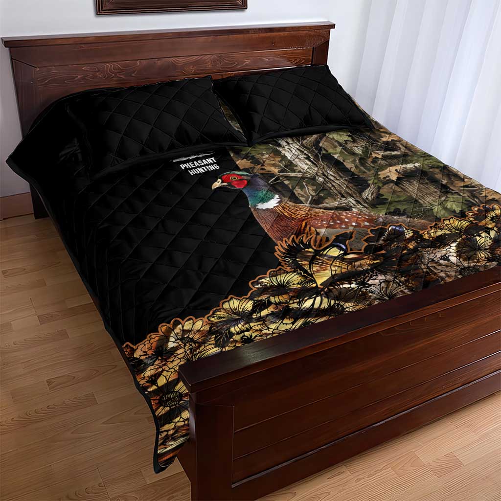 Pheasant Hunting Quilt Bed Set with Woodland Forest Scene and Autumn Foliage Pattern - Wonder Print Shop