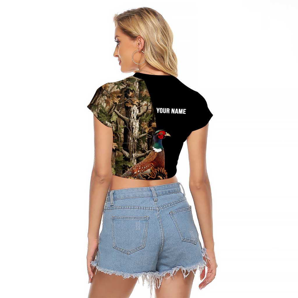 Custom Pheasant Hunting Raglan Cropped T Shirt with Woodland Forest Scene and Autumn Foliage Pattern - Wonder Print Shop