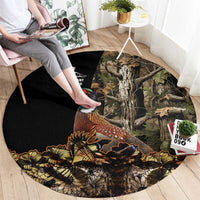 Pheasant Hunting Round Carpet with Woodland Forest Scene and Autumn Foliage Pattern - Wonder Print Shop