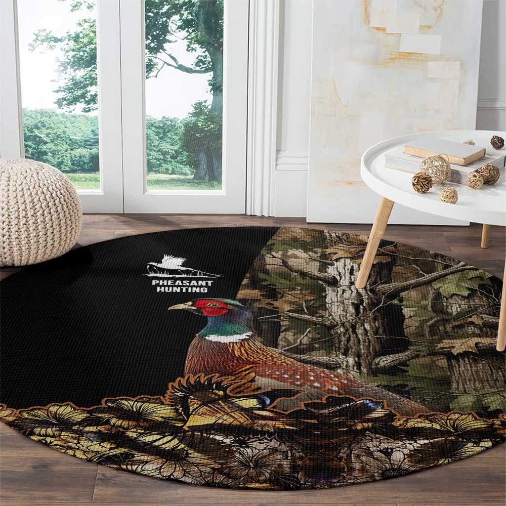 Pheasant Hunting Round Carpet with Woodland Forest Scene and Autumn Foliage Pattern - Wonder Print Shop