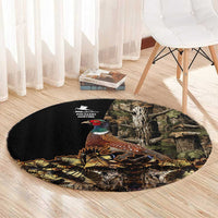 Pheasant Hunting Round Carpet with Woodland Forest Scene and Autumn Foliage Pattern - Wonder Print Shop