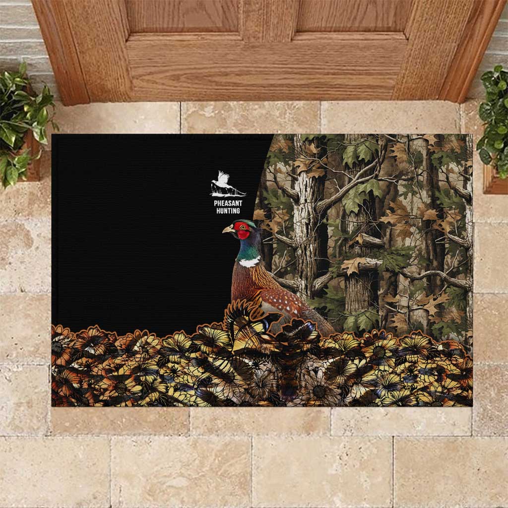Pheasant Hunting Rubber Doormat with Woodland Forest Scene and Autumn Foliage Pattern - Wonder Print Shop