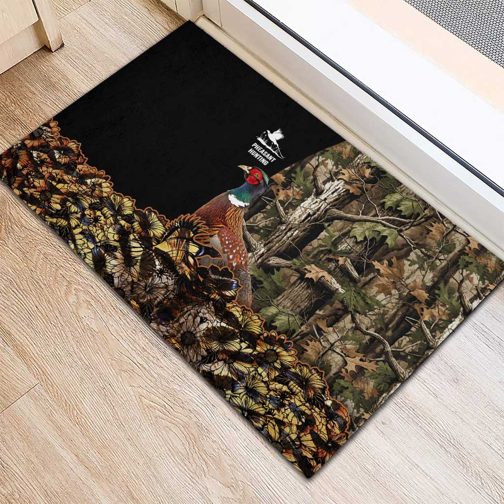 Pheasant Hunting Rubber Doormat with Woodland Forest Scene and Autumn Foliage Pattern - Wonder Print Shop