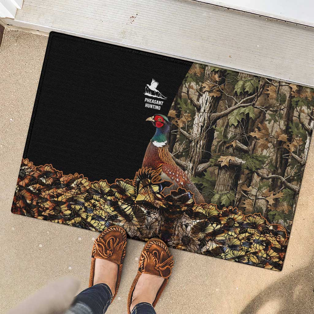 Pheasant Hunting Rubber Doormat with Woodland Forest Scene and Autumn Foliage Pattern - Wonder Print Shop