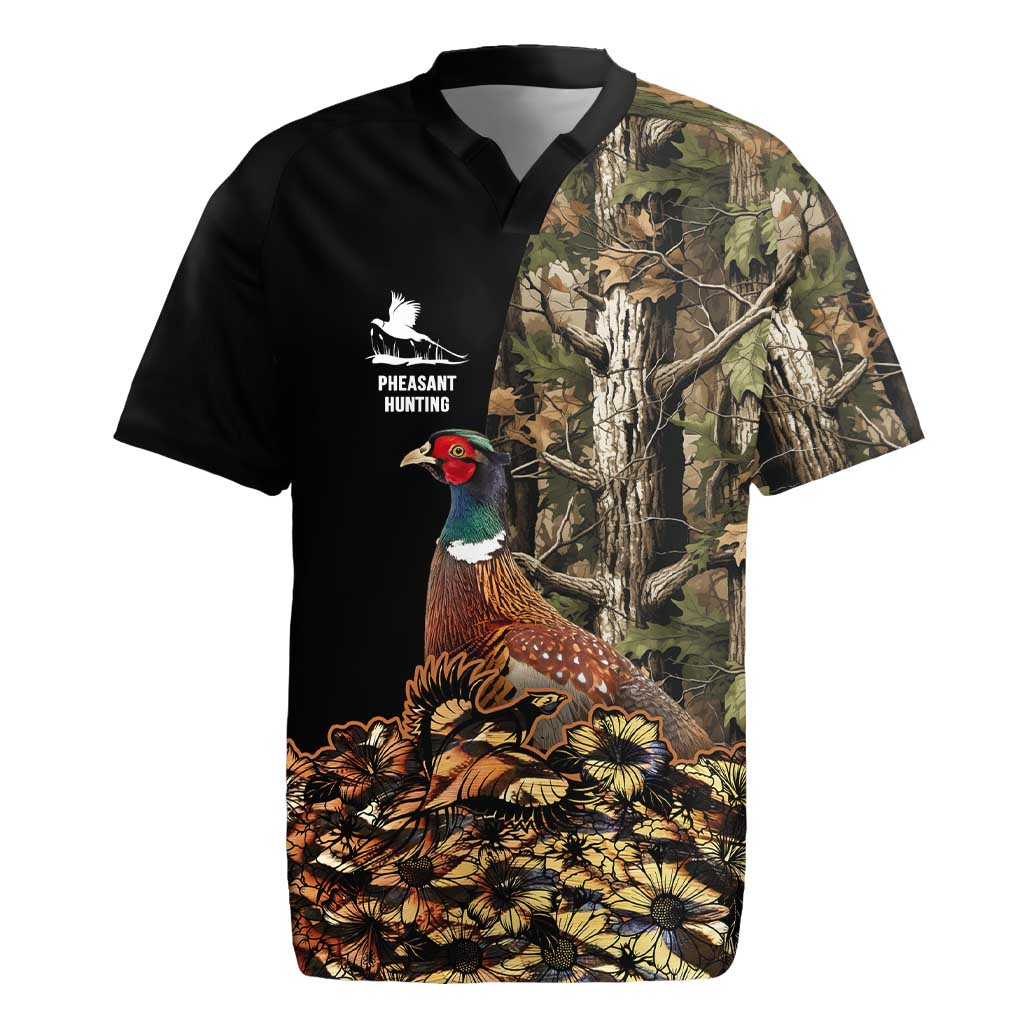 Custom Pheasant Hunting Rugby Jersey with Woodland Forest Scene and Autumn Foliage Pattern - Wonder Print Shop
