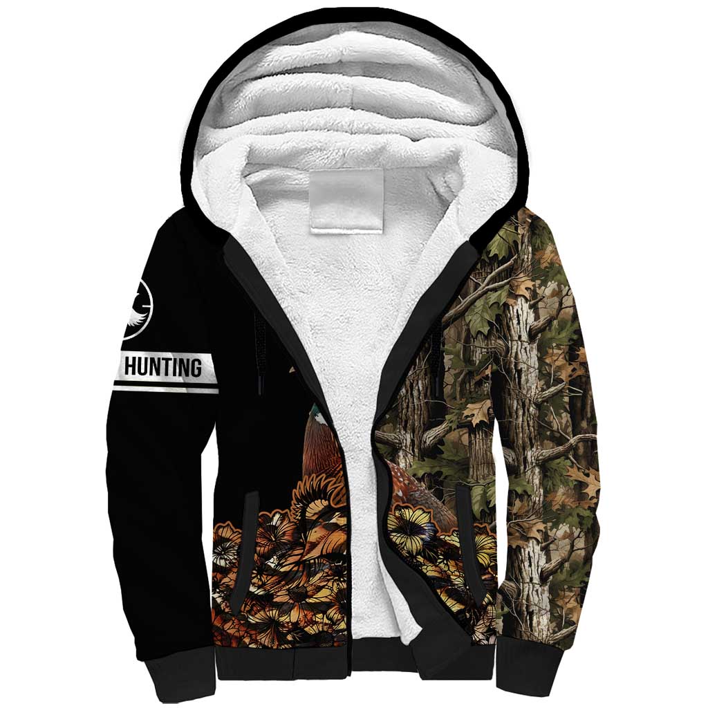 Custom Pheasant Hunting Sherpa Hoodie with Woodland Forest Scene and Autumn Foliage Pattern - Wonder Print Shop