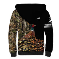 Custom Pheasant Hunting Sherpa Hoodie with Woodland Forest Scene and Autumn Foliage Pattern - Wonder Print Shop