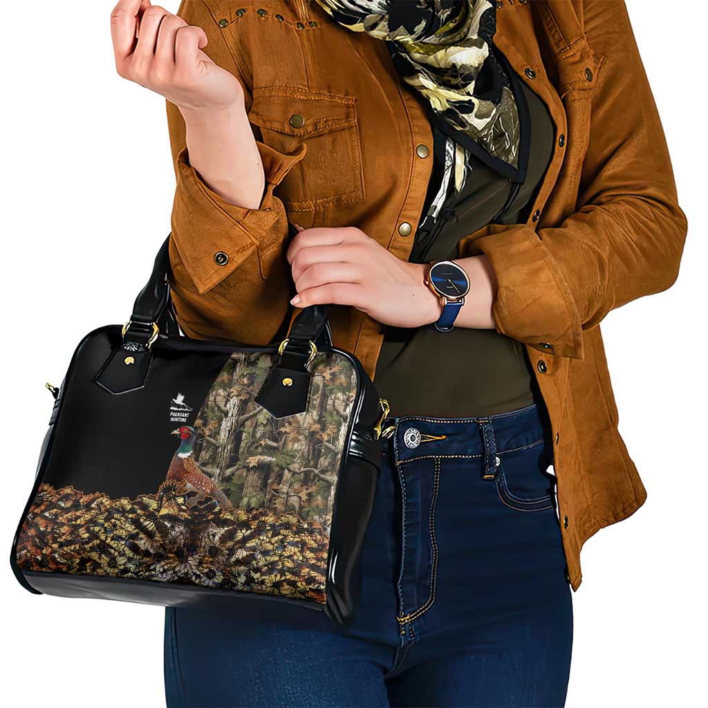 Pheasant Hunting Shoulder Handbag with Woodland Forest Scene and Autumn Foliage Pattern - Wonder Print Shop