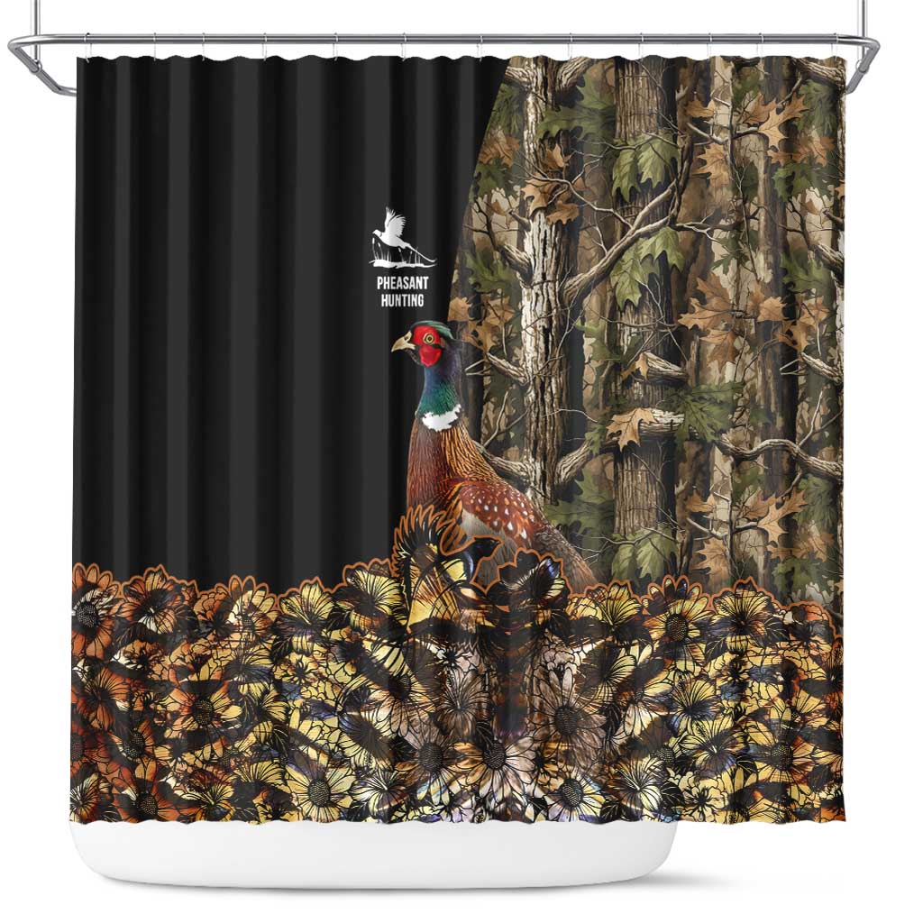 Pheasant Hunting Shower Curtain with Woodland Forest Scene and Autumn Foliage Pattern - Wonder Print Shop
