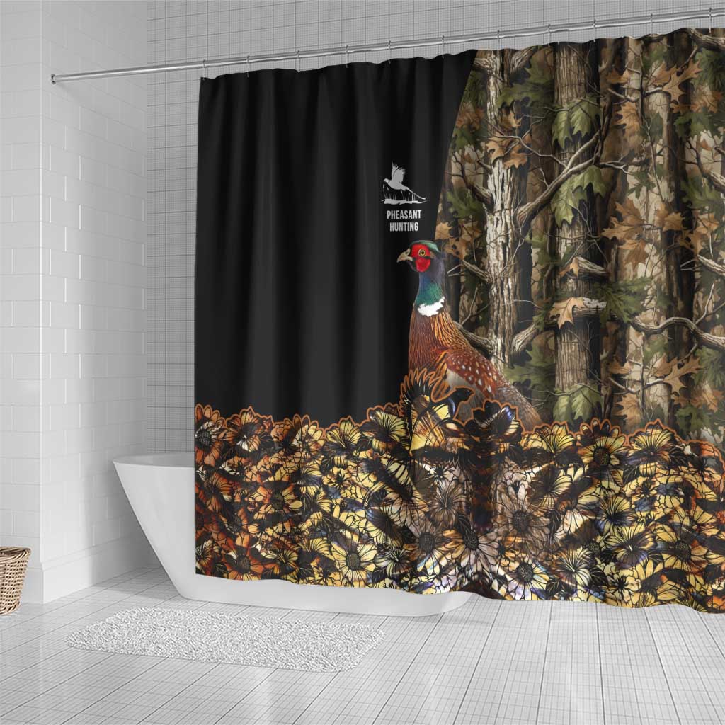 Pheasant Hunting Shower Curtain with Woodland Forest Scene and Autumn Foliage Pattern - Wonder Print Shop