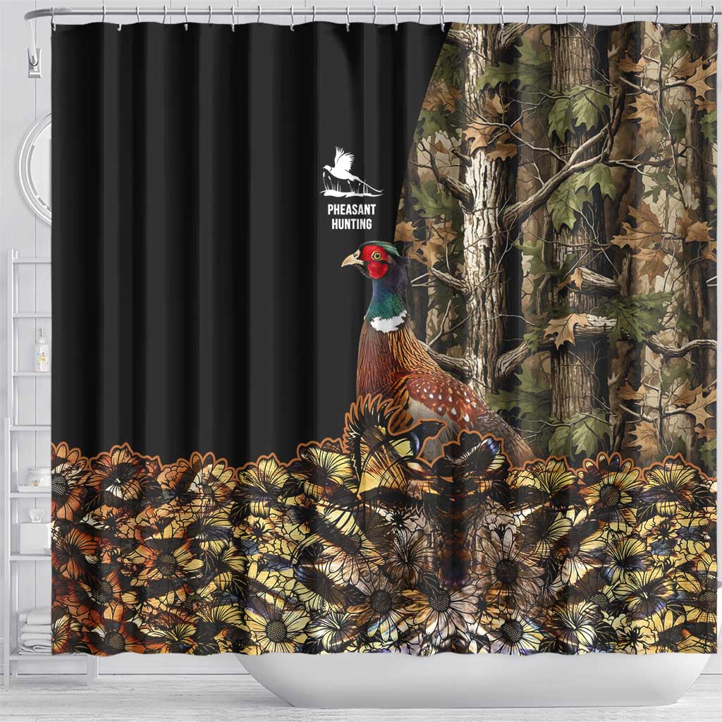 Pheasant Hunting Shower Curtain with Woodland Forest Scene and Autumn Foliage Pattern - Wonder Print Shop