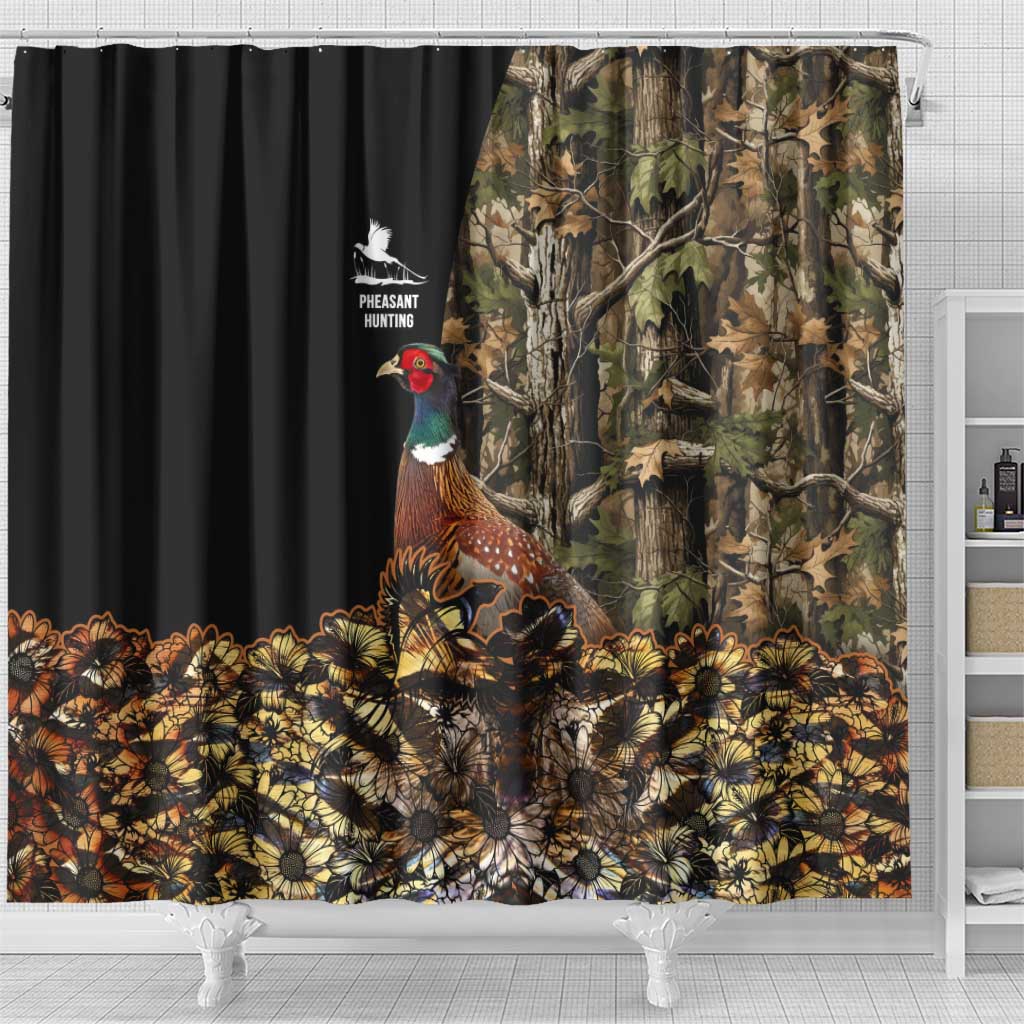 Pheasant Hunting Shower Curtain with Woodland Forest Scene and Autumn Foliage Pattern - Wonder Print Shop