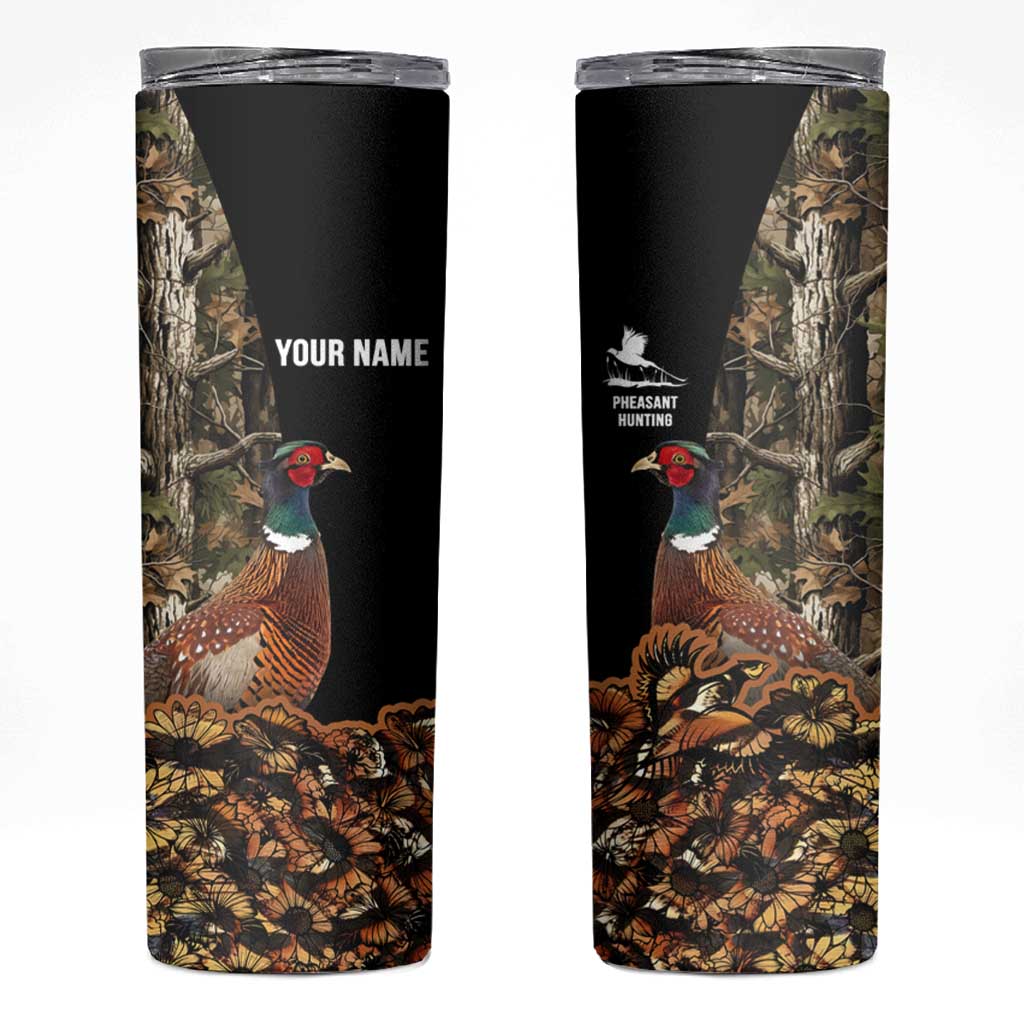Custom Pheasant Hunting Skinny Tumbler with Woodland Forest Scene and Autumn Foliage Pattern - Wonder Print Shop