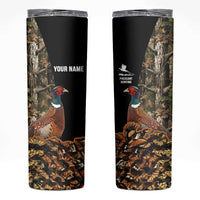 Custom Pheasant Hunting Skinny Tumbler with Woodland Forest Scene and Autumn Foliage Pattern - Wonder Print Shop