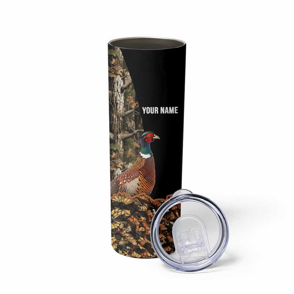 Custom Pheasant Hunting Skinny Tumbler with Woodland Forest Scene and Autumn Foliage Pattern - Wonder Print Shop
