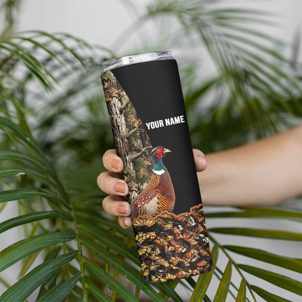 Custom Pheasant Hunting Skinny Tumbler with Woodland Forest Scene and Autumn Foliage Pattern - Wonder Print Shop