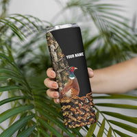 Custom Pheasant Hunting Skinny Tumbler with Woodland Forest Scene and Autumn Foliage Pattern - Wonder Print Shop