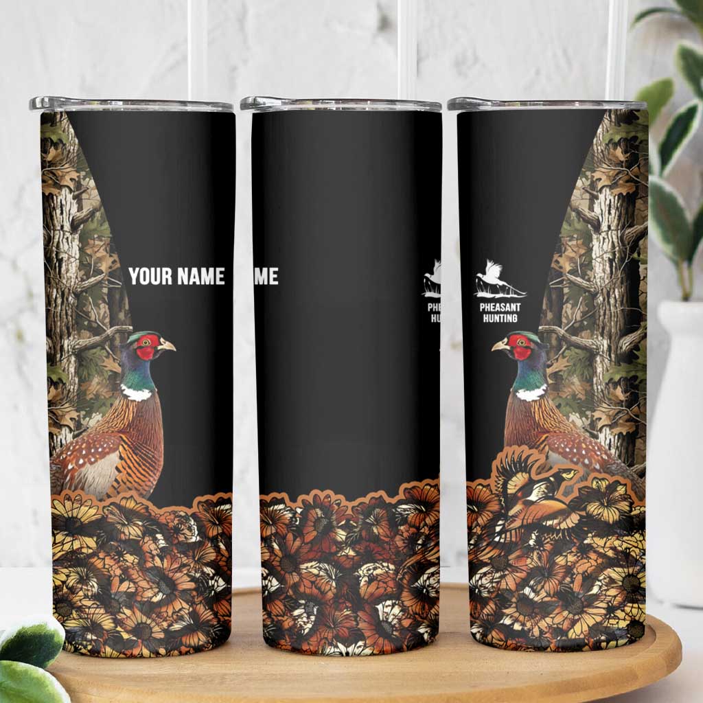 Custom Pheasant Hunting Skinny Tumbler with Woodland Forest Scene and Autumn Foliage Pattern - Wonder Print Shop