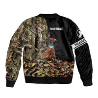 Custom Pheasant Hunting Sleeve Zip Bomber Jacket with Woodland Forest Scene and Autumn Foliage Pattern - Wonder Print Shop
