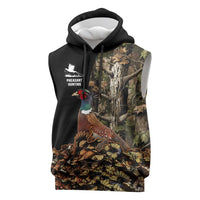 Custom Pheasant Hunting Sleeveless Hoodie with Woodland Forest Scene and Autumn Foliage Pattern - Wonder Print Shop