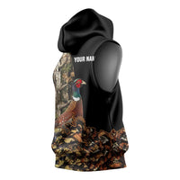 Custom Pheasant Hunting Sleeveless Hoodie with Woodland Forest Scene and Autumn Foliage Pattern - Wonder Print Shop