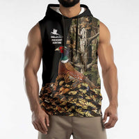 Custom Pheasant Hunting Sleeveless Hoodie with Woodland Forest Scene and Autumn Foliage Pattern - Wonder Print Shop