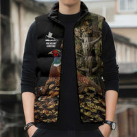 Custom Pheasant Hunting Sleeveless Puffer Jacket with Woodland Forest Scene and Autumn Foliage Pattern - Wonder Print Shop
