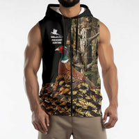 Custom Pheasant Hunting Sleeveless Zip Hoodie with Woodland Forest Scene and Autumn Foliage Pattern - Wonder Print Shop