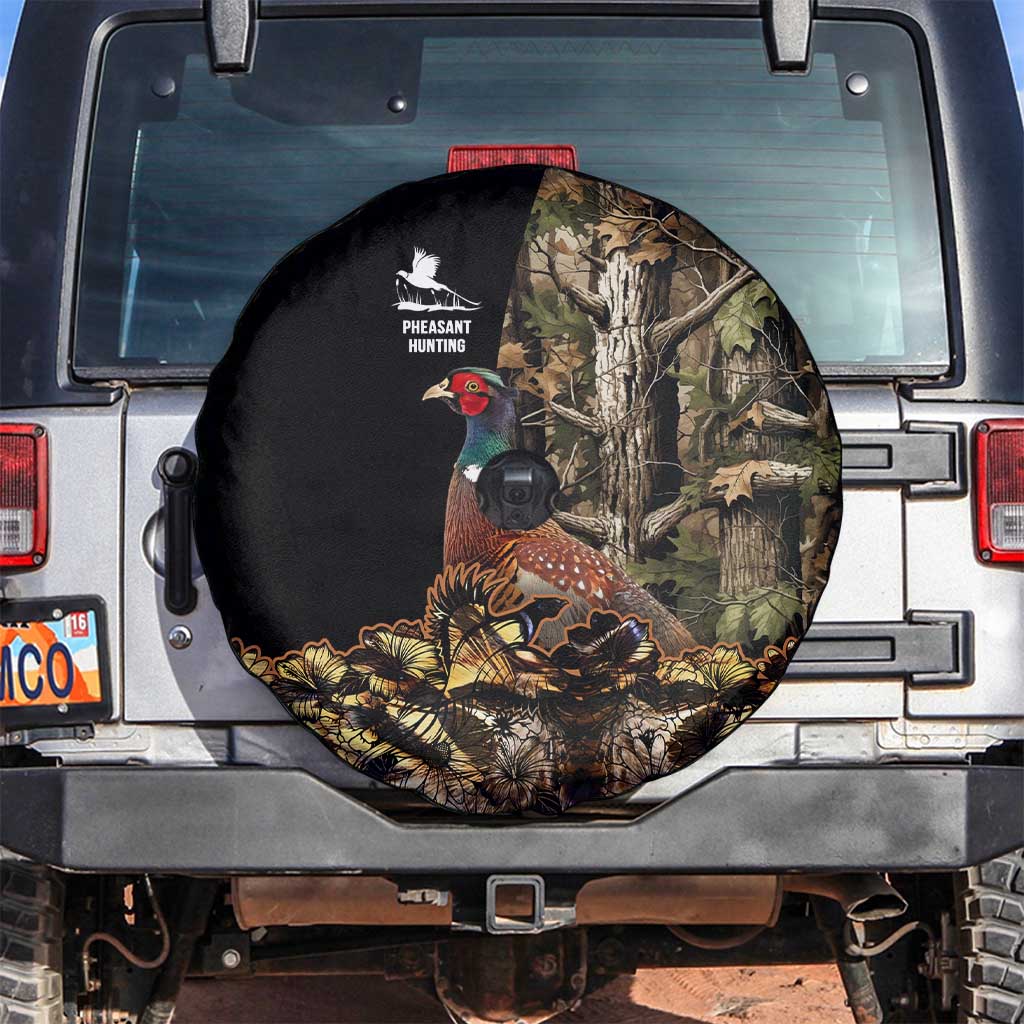 Pheasant Hunting Spare Tire Cover with Woodland Forest Scene and Autumn Foliage Pattern - Wonder Print Shop