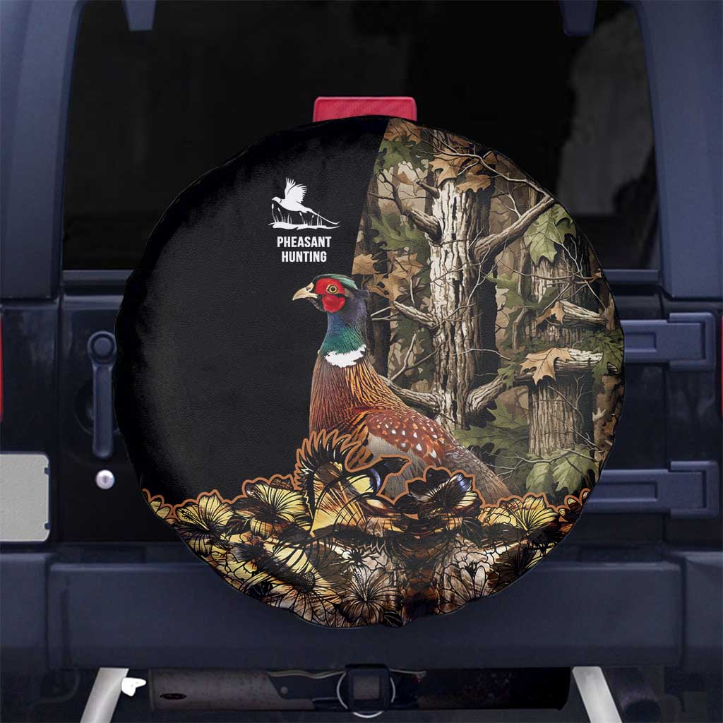 Pheasant Hunting Spare Tire Cover with Woodland Forest Scene and Autumn Foliage Pattern - Wonder Print Shop