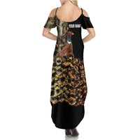 Custom Pheasant Hunting Summer Maxi Dress with Woodland Forest Scene and Autumn Foliage Pattern - Wonder Print Shop
