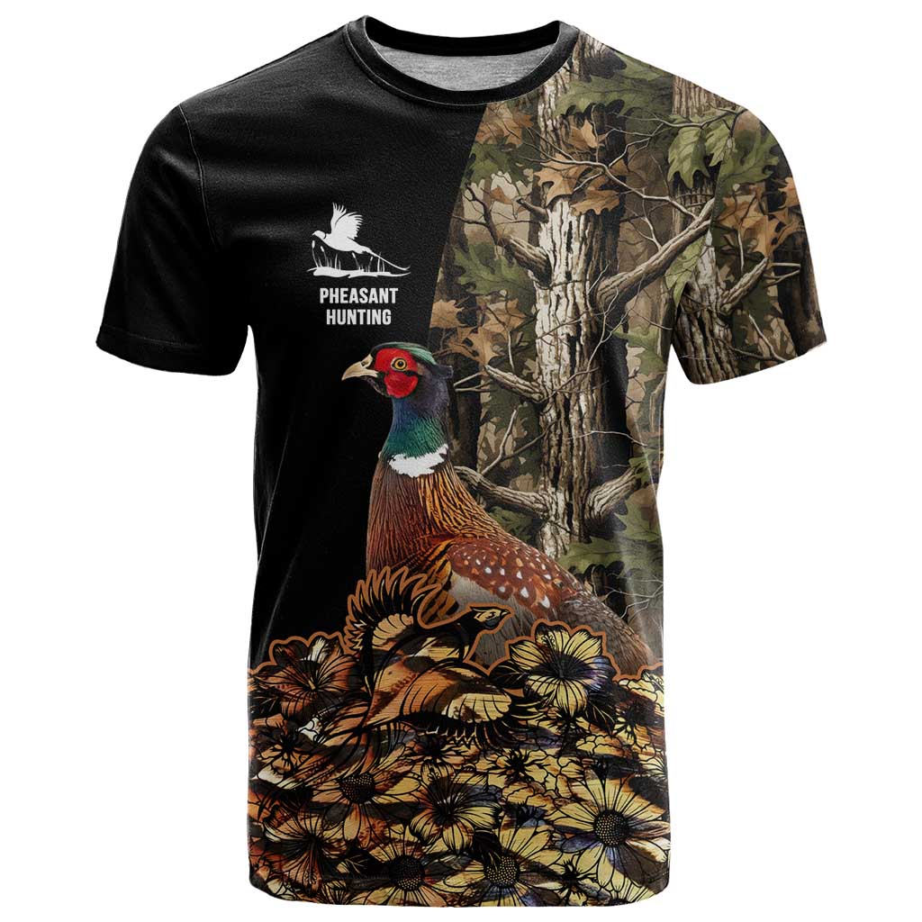 Custom Pheasant Hunting T Shirt with Woodland Forest Scene and Autumn Foliage Pattern - Wonder Print Shop