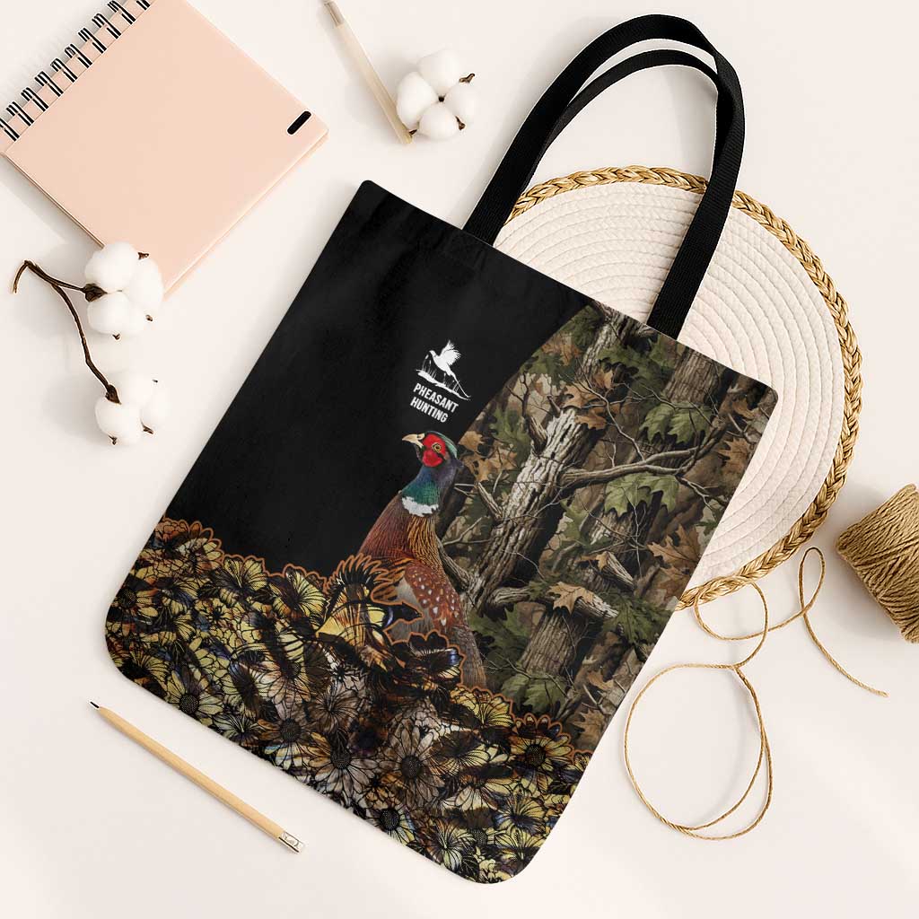 Pheasant Hunting Tote Bag with Woodland Forest Scene and Autumn Foliage Pattern - Wonder Print Shop