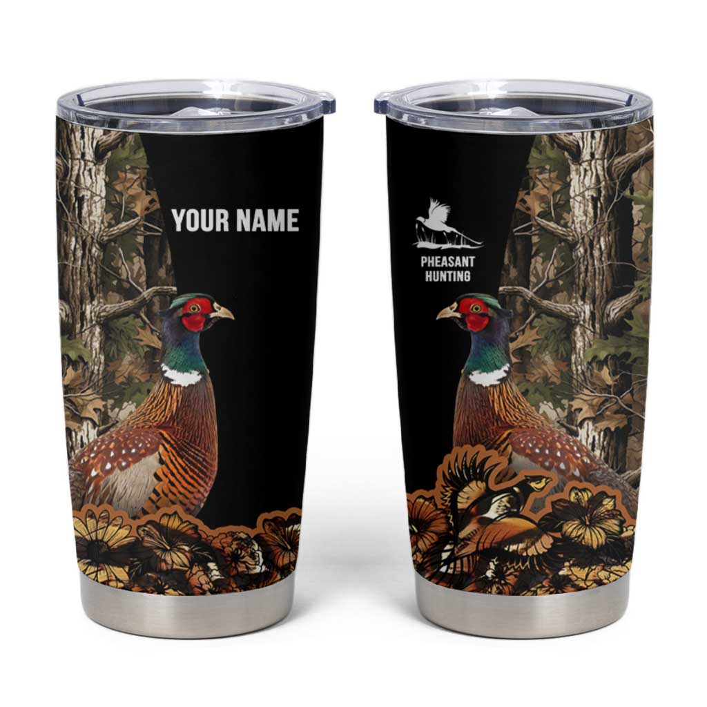 Custom Pheasant Hunting Tumbler Cup with Woodland Forest Scene and Autumn Foliage Pattern - Wonder Print Shop