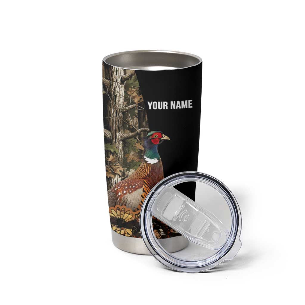 Custom Pheasant Hunting Tumbler Cup with Woodland Forest Scene and Autumn Foliage Pattern - Wonder Print Shop