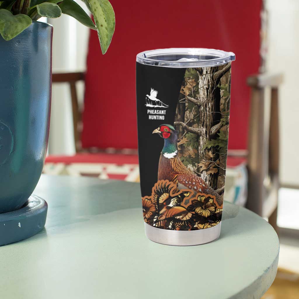 Custom Pheasant Hunting Tumbler Cup with Woodland Forest Scene and Autumn Foliage Pattern - Wonder Print Shop