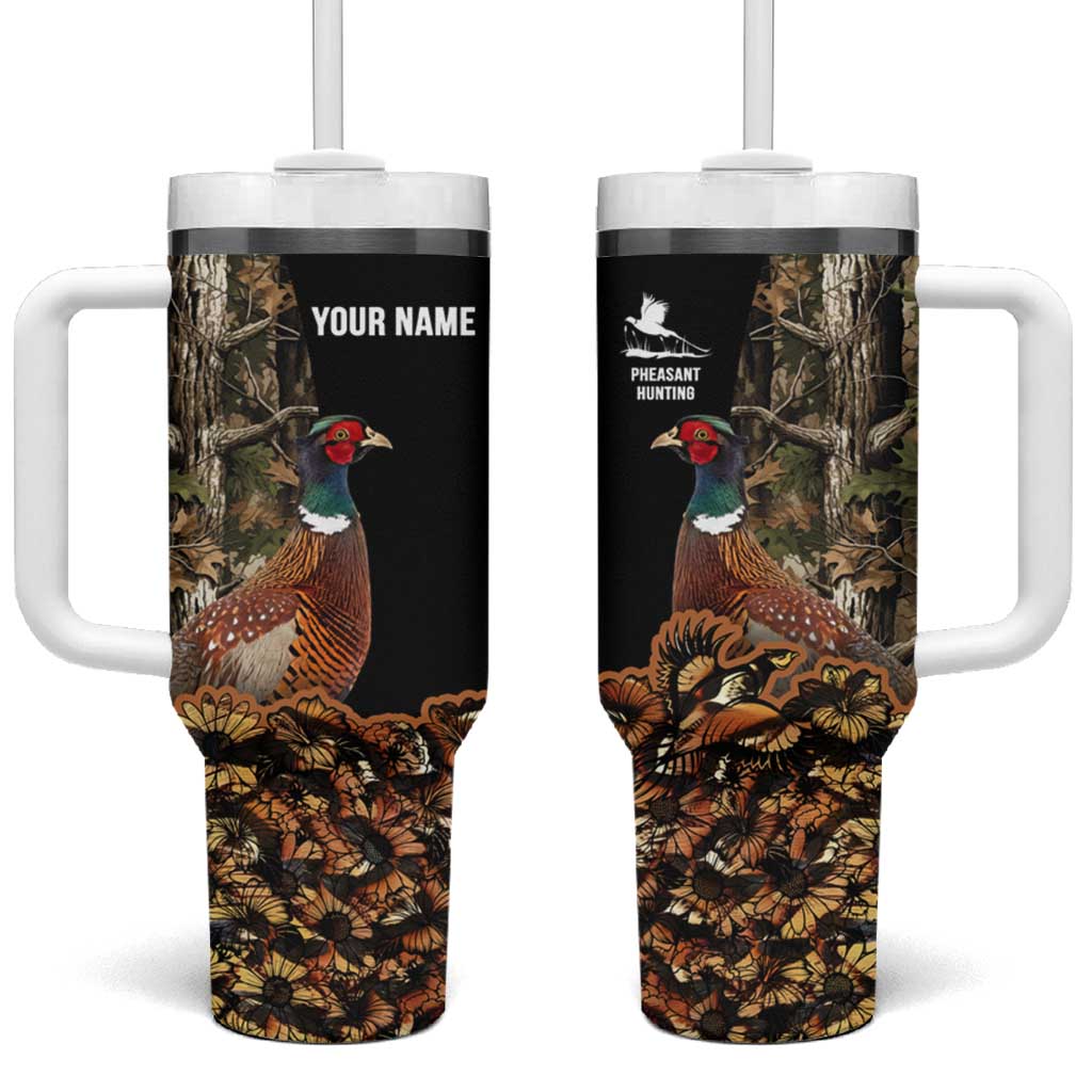 Custom Pheasant Hunting Tumbler With Handle with Woodland Forest Scene and Autumn Foliage Pattern - Wonder Print Shop
