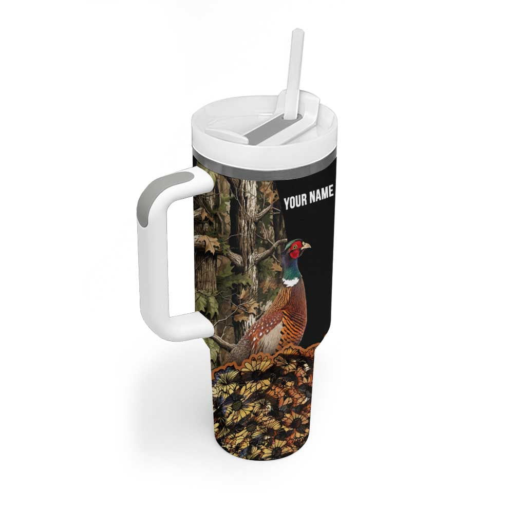 Custom Pheasant Hunting Tumbler With Handle with Woodland Forest Scene and Autumn Foliage Pattern - Wonder Print Shop