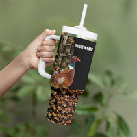 Custom Pheasant Hunting Tumbler With Handle with Woodland Forest Scene and Autumn Foliage Pattern - Wonder Print Shop