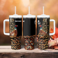 Custom Pheasant Hunting Tumbler With Handle with Woodland Forest Scene and Autumn Foliage Pattern - Wonder Print Shop