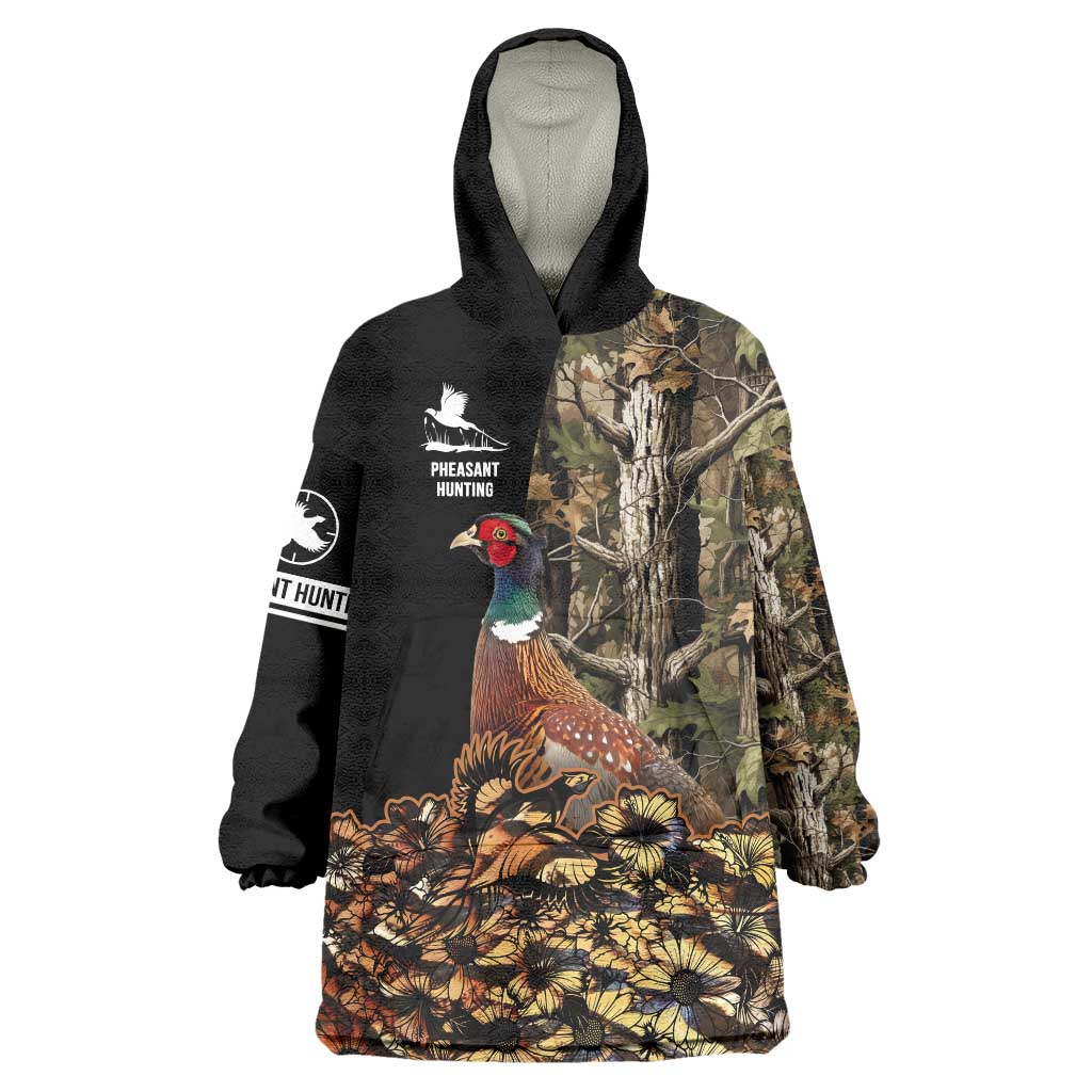Custom Pheasant Hunting Wearable Blanket Hoodie with Woodland Forest Scene and Autumn Foliage Pattern - Wonder Print Shop