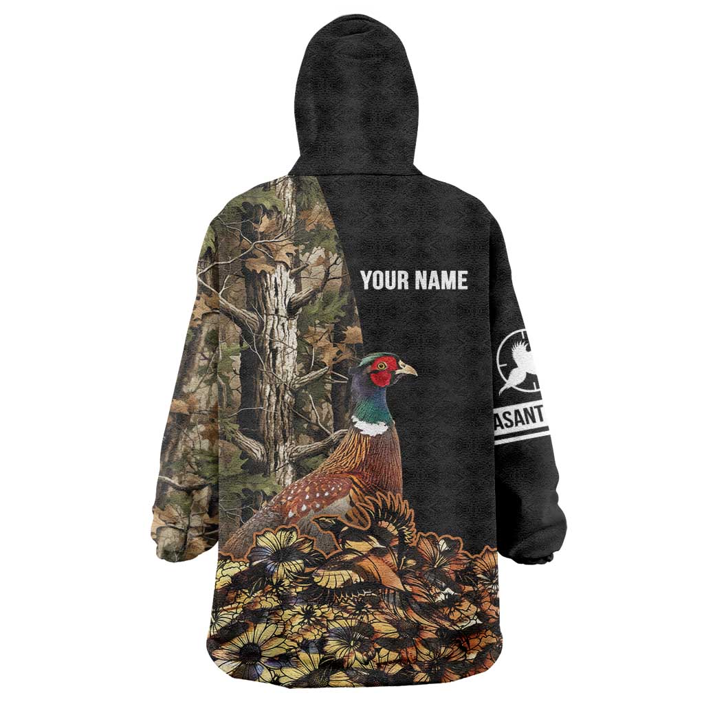 Custom Pheasant Hunting Wearable Blanket Hoodie with Woodland Forest Scene and Autumn Foliage Pattern - Wonder Print Shop
