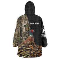 Custom Pheasant Hunting Wearable Blanket Hoodie with Woodland Forest Scene and Autumn Foliage Pattern - Wonder Print Shop