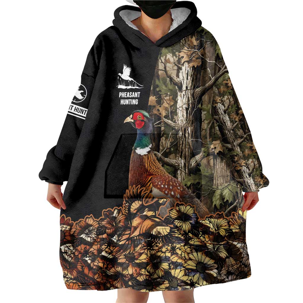 Custom Pheasant Hunting Wearable Blanket Hoodie with Woodland Forest Scene and Autumn Foliage Pattern - Wonder Print Shop