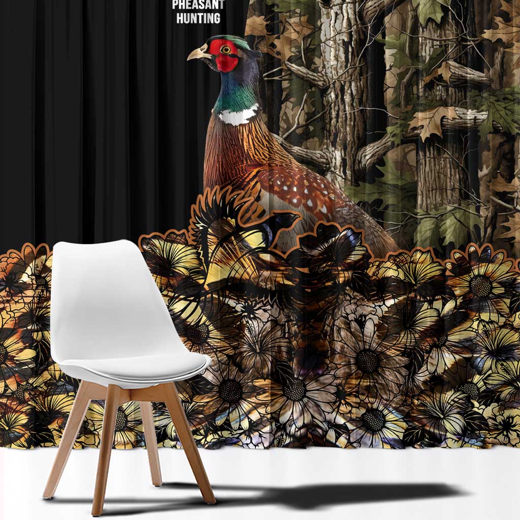 Pheasant Hunting Window Curtain with Woodland Forest Scene and Autumn Foliage Pattern - Wonder Print Shop
