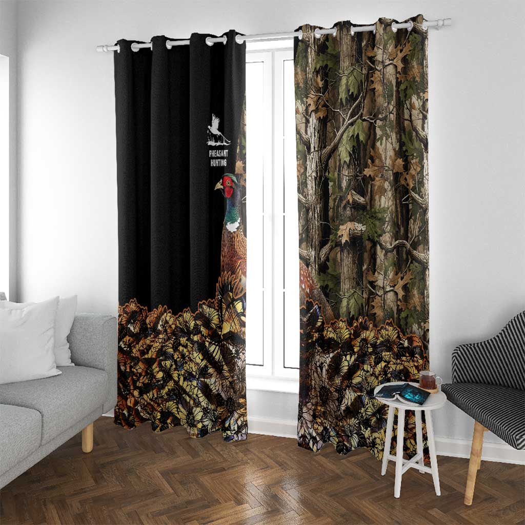 Pheasant Hunting Window Curtain with Woodland Forest Scene and Autumn Foliage Pattern - Wonder Print Shop