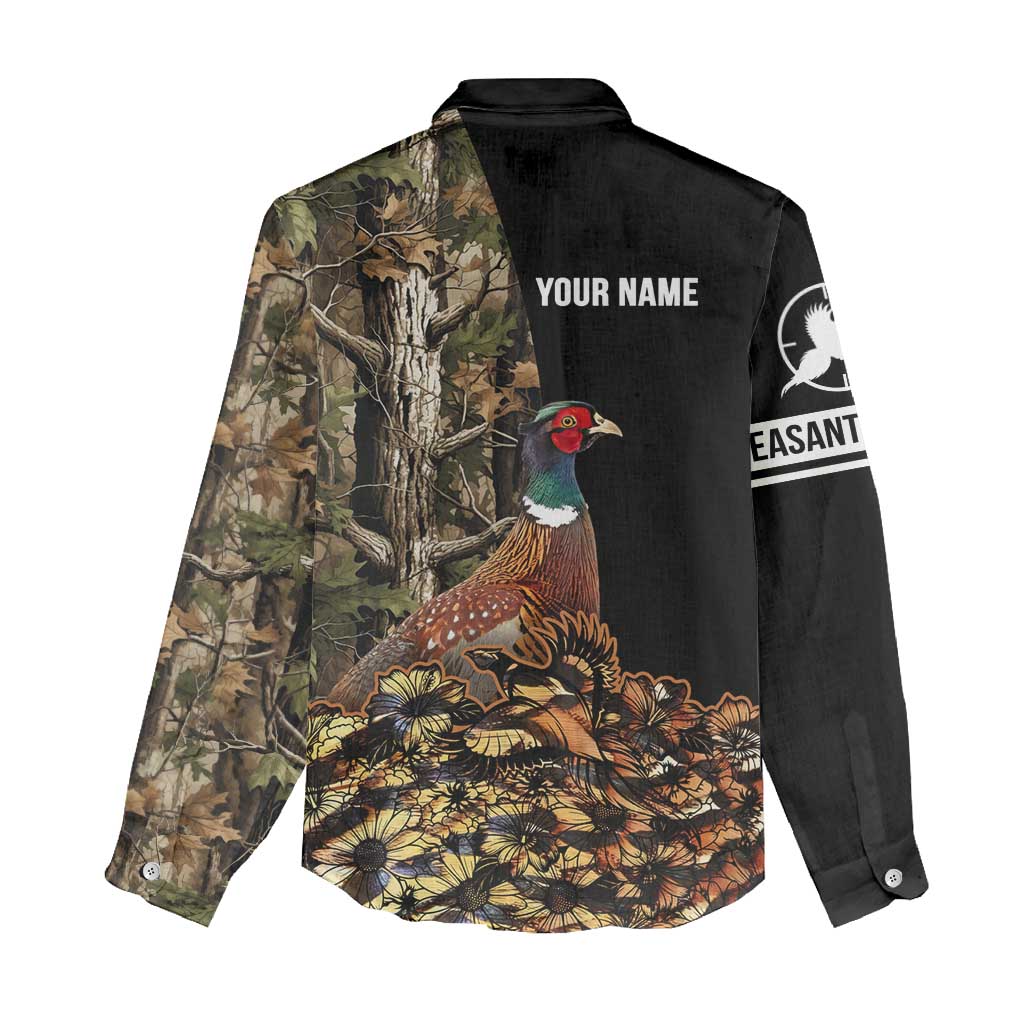 Custom Pheasant Hunting Women Casual Shirt with Woodland Forest Scene and Autumn Foliage Pattern - Wonder Print Shop