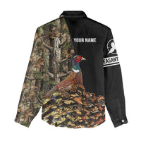 Custom Pheasant Hunting Women Casual Shirt with Woodland Forest Scene and Autumn Foliage Pattern - Wonder Print Shop