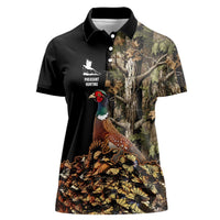 Custom Pheasant Hunting Women Polo Shirt with Woodland Forest Scene and Autumn Foliage Pattern - Wonder Print Shop