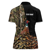 Custom Pheasant Hunting Women Polo Shirt with Woodland Forest Scene and Autumn Foliage Pattern - Wonder Print Shop